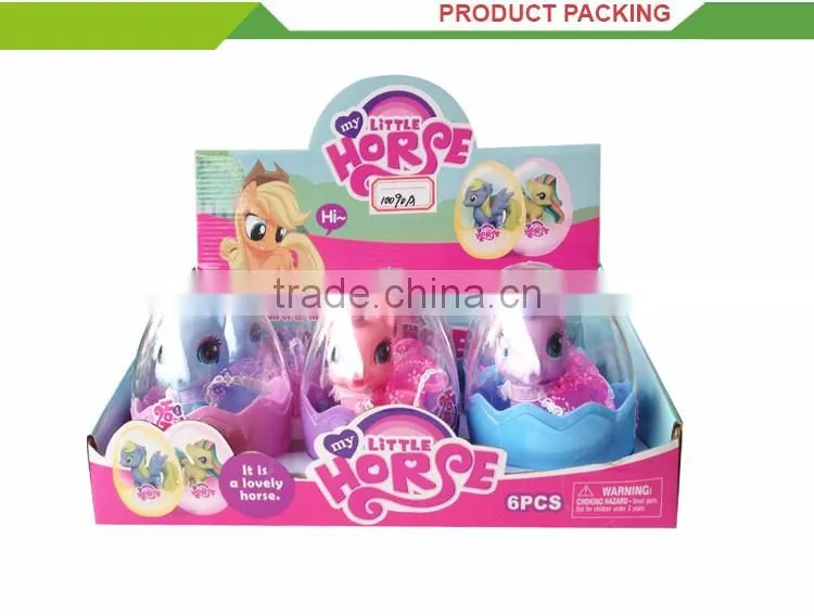 Hot sale cartoon eggs set kids play mini rubber toy horse