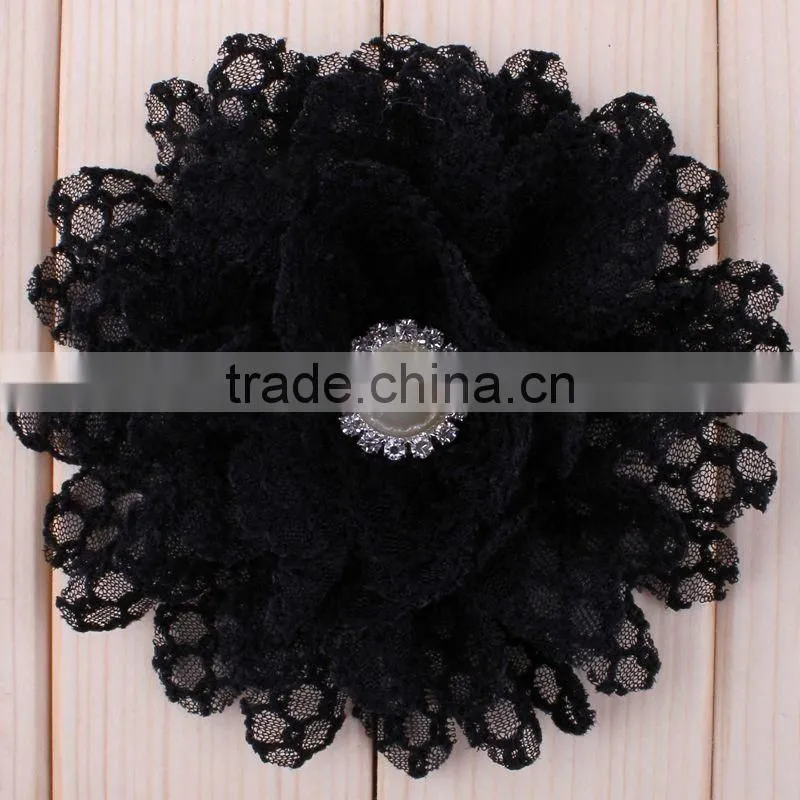 fabric flower with pearl beads center for kids hair accessories