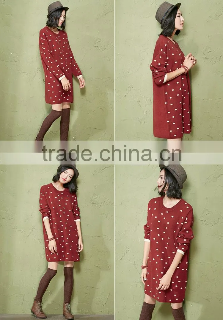 ladies long sleeve sweater winter dresses, new latest woman casual loose fit fashion dress design