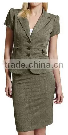 women fitted short sleeve blazer and skirt set ,ladies office wear uniform