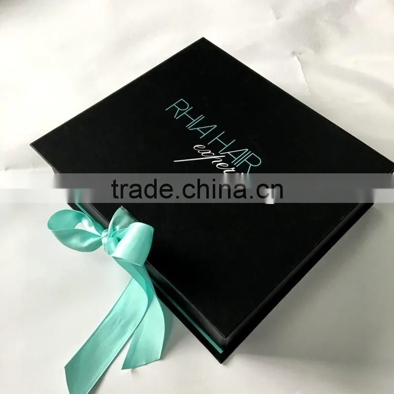 Beautiful Ribbon Gift Foldable Box Customer Design For Luxury Hair Extension Bundles