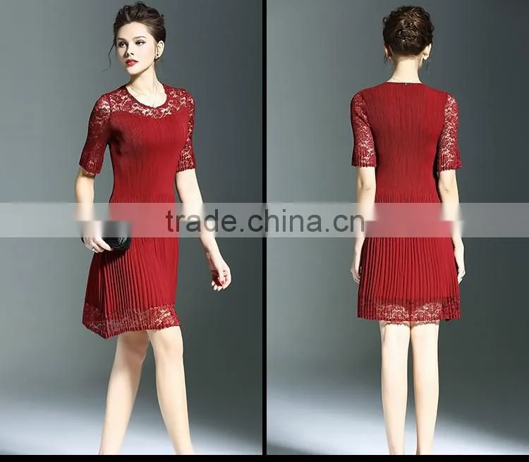 Polyester ladies lace splicing ruffled slimming dresses for party