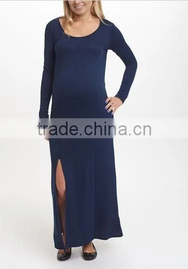 2016 New Maternity Dresses With Navy Blue Maternity Side-Slit Maxi Dress Pretty Women Clothes WD80817-18
