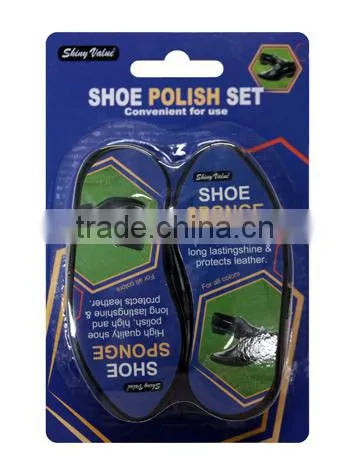 Plastic handle instant shine shoe shine sponge set