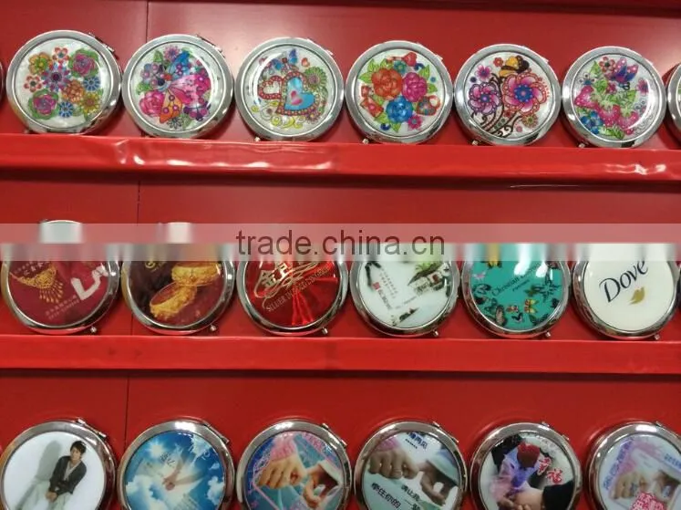 Metal Hollw Rhinestone Embessed Glass Lens Double Folding Mirrors