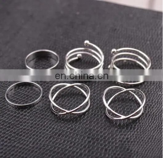 Punk Gold Silver Stack Above Knuckle Ring Band Midi Finger Rings Set 6PCS/Set