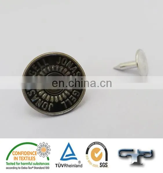 Engraved private logo popular style metal open hole jeans button