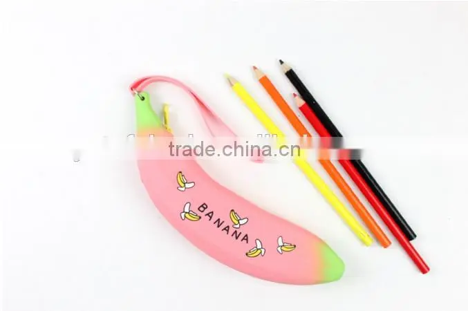 Wholesale durable Banana Shape Silicone Pencil Bag School ,Silicone Office pencil case bag Zipper Silicone Pencil Bags