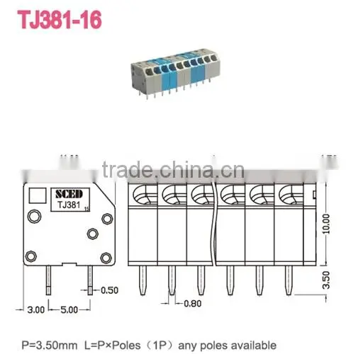 termin Block 3.50mm PCB Spring Screwless terminal Block For Electric Power 2P - 28P 300V 5A
