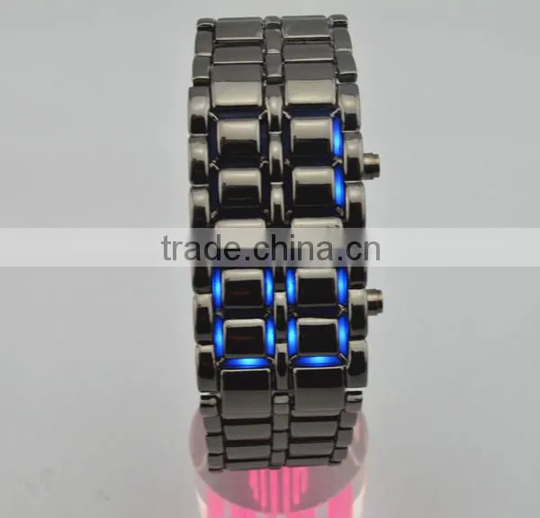 Lava style metal suit blue lights analog led digital watch