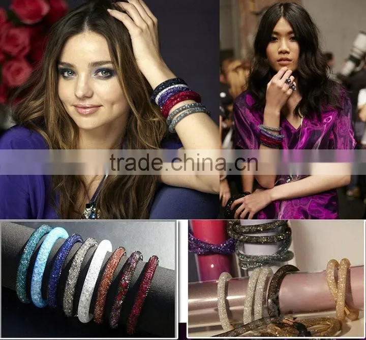 Hot sale Stardust Mesh Single Wrap Bracelets With Crystal stones Filled Magnetic Clasp Charm Wristband Bangles