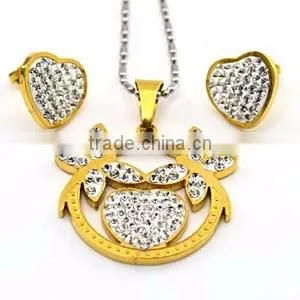 High Quality Women European Fashion Jewelry Set Chain Crystal Pendant Necklace & Charm Heart Earrings
