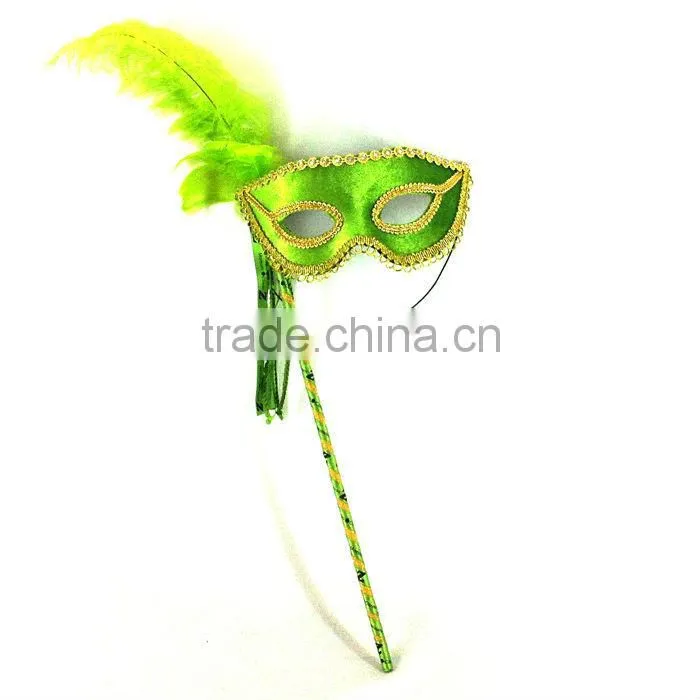 Pink Long Feather Stick Masquerade Masks