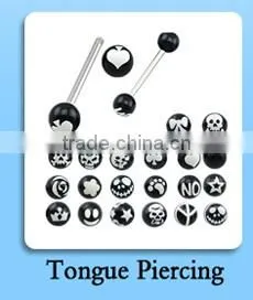 316L Barbell UV Glitter Bioplast Tongue Rings Body Piercing
