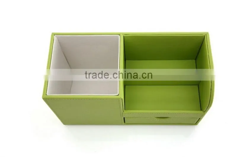 Pu Faux Leather tidy tray pen pot desk orgainser hot sell brush pot multifunction PU leather pen desk organizer