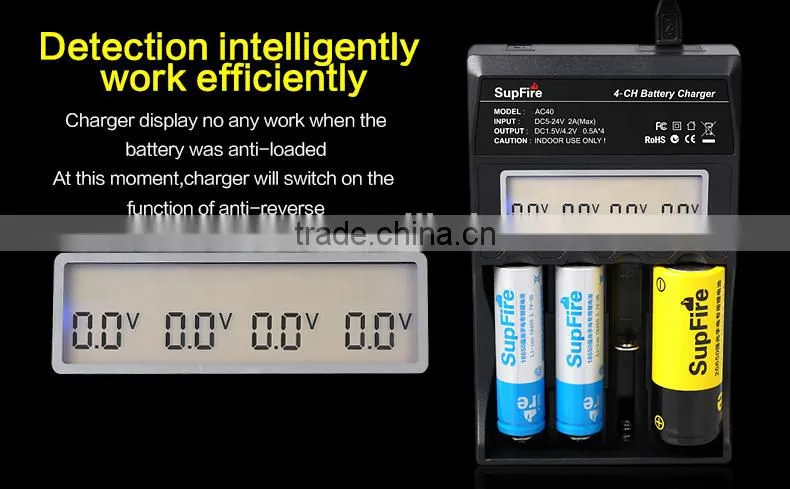 SupFire all kinds of 4*Li-ion battery charger with HD LCD display