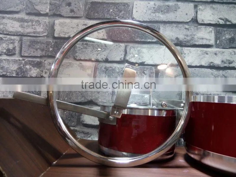 Red Aluminum Non-stick Saucepan Sauce Cooking Noodle Pasta Soup Pot with Glass Lid