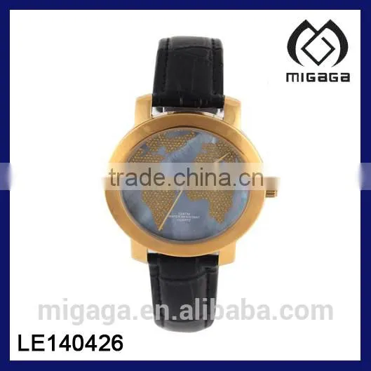 Global Fashion Unisex Men Women Lady Girls World Map Brown Leather Alloy Analog Quartz watches*WORLD MAP QUARTZ WATCHES