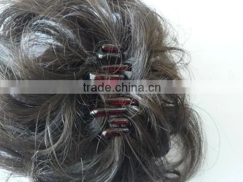 alibaba express quality women hairpiece synthetic hair attachment chocolate brown color short curly plastic clip in extension