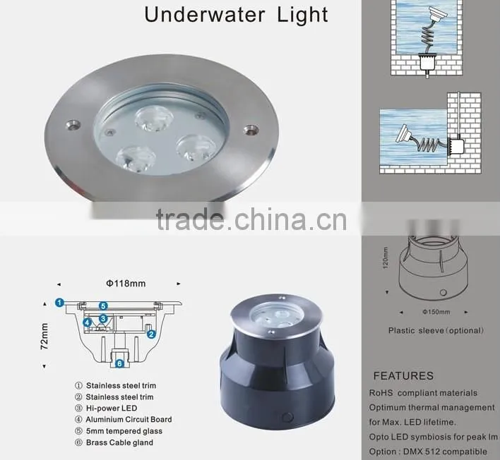 RGB underwater light, DC24V Edison LED 152*89mm IP68 With stents 7*1W LED Underwater Light