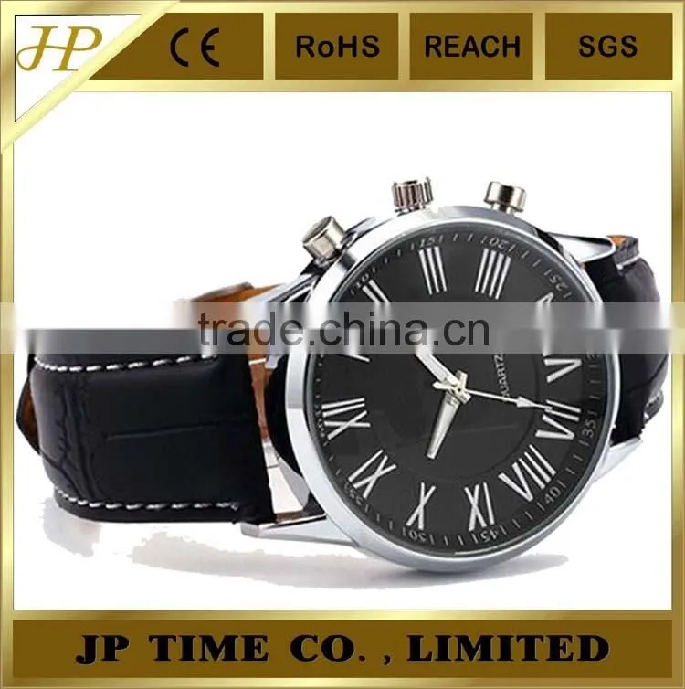 Luxury Black Roma Face Black Leather Water Men's Dress Watch roma