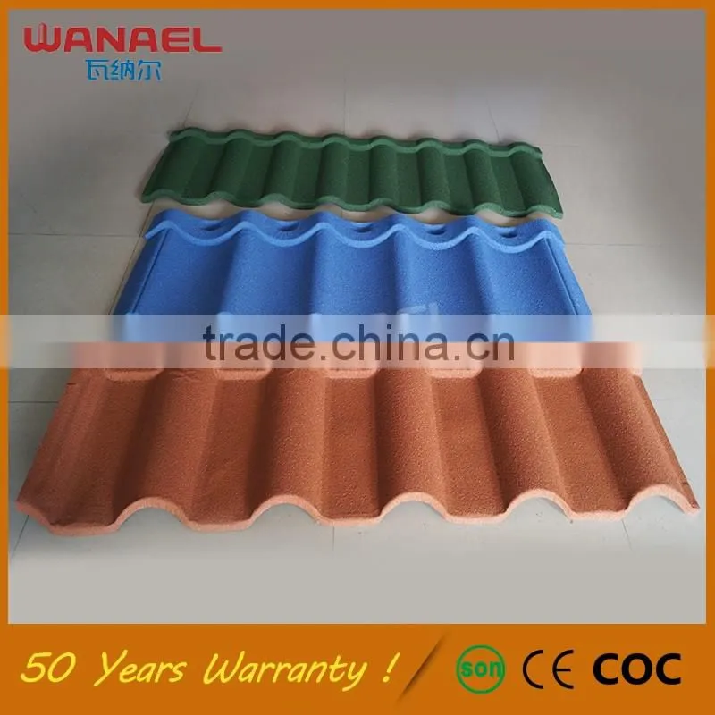 Guangzhou roofing shingles Wanael Nolan 2016 new style USA roof tile, colorful stone coated steel roofing tile