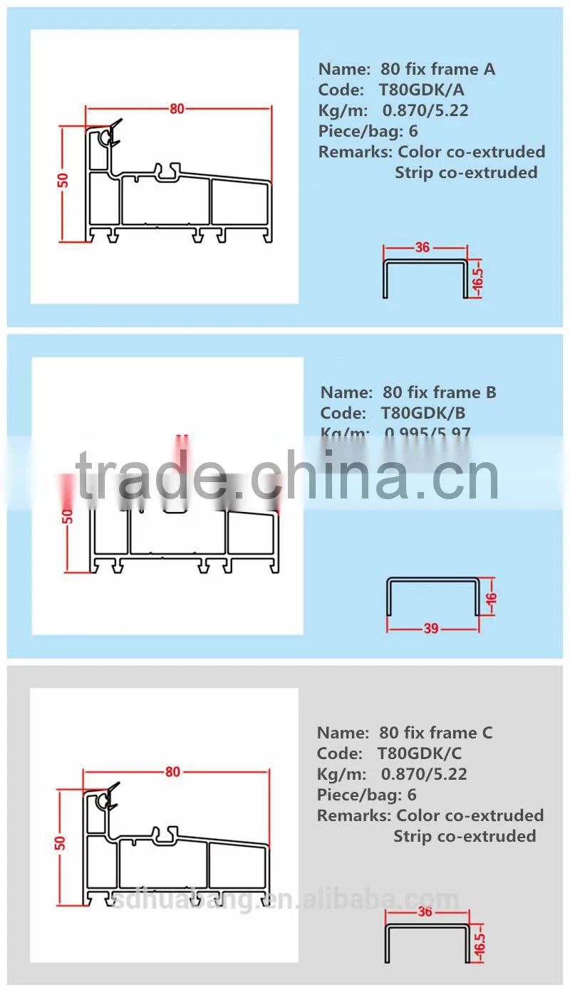 u shape pvc profile 80 fix frame/China factory/upvc extrusion profiles