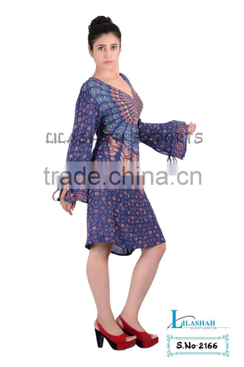 2166 Rayon Mandala Printed Jaipur Dress Cotton Ladies Hindu Ropa Summer Dress girls cotton summer dresses