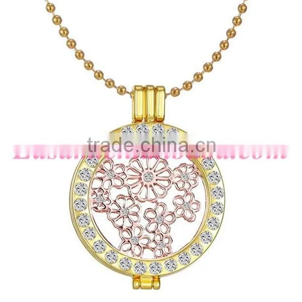 New arrival coin series hollow flower pendant locket neckalce