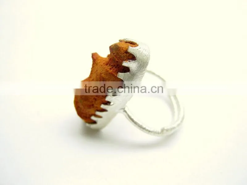 Coral Raw Natural Gemstones Ring, Matt Finish Adjustable Rings, 925 Solid Sterling Silver Coral Rings