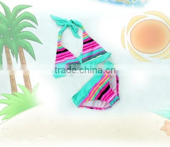 Slim Colorful Strings Print infants kids girls bikini swimsuit Bathing swimwear
