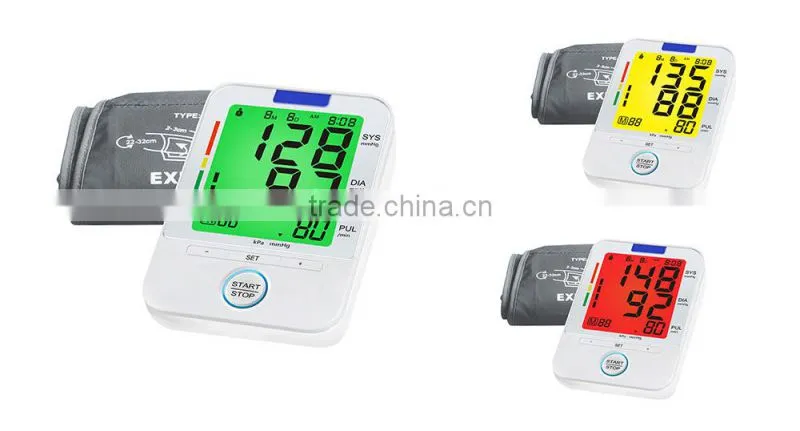 2016 High quality product Blood Pressure Monitor with 3 colors backlight