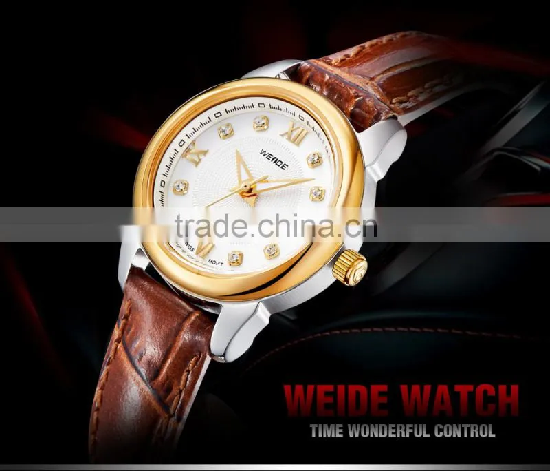 WEIDE 2014 Japan movt gold brand wholesale fashion watch lady watch leather