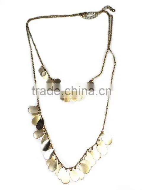 Fashion metal multi-layer chain necklace with tassels and rhinestones