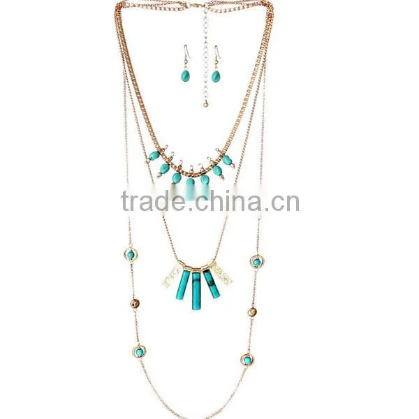 Retro style antique silver owl turquoise necklace and earrings jewelry sets