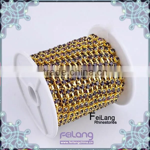 Amethyst clear cup rhinestone chain silver claw,MOQ 50m paypal accepted,wholesale rhinestone chain