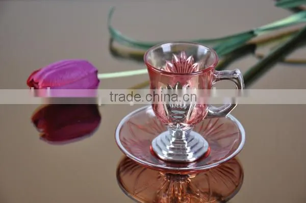 Glass beverage cups and saucers set