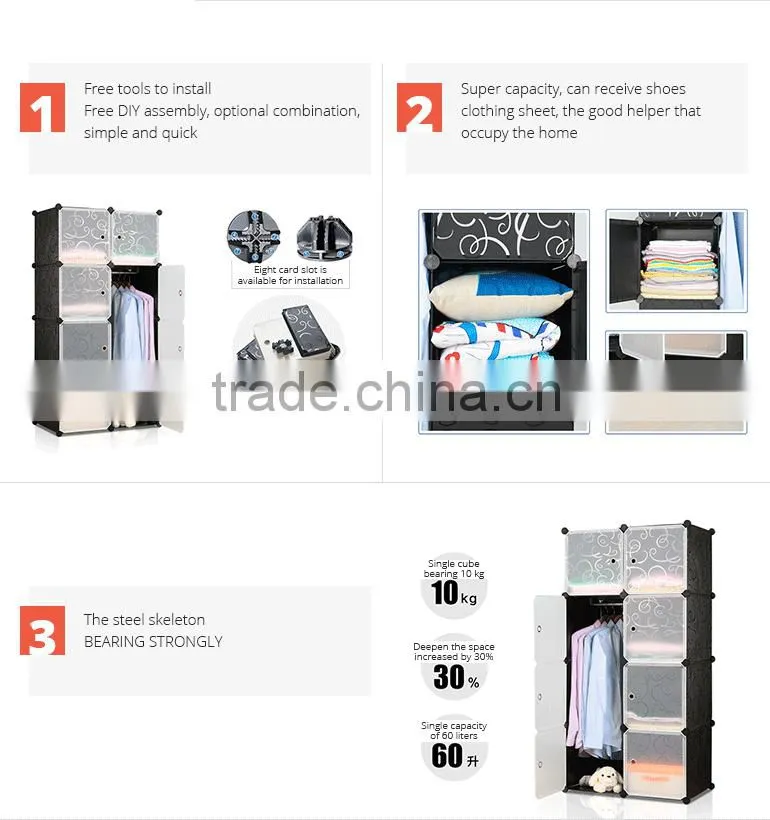 DIY portable bedroom corner plastic clothes wardrobe box