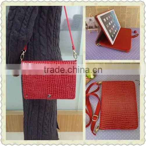 multifunction genuine leather case for ipad hangbag wholesale with stand function