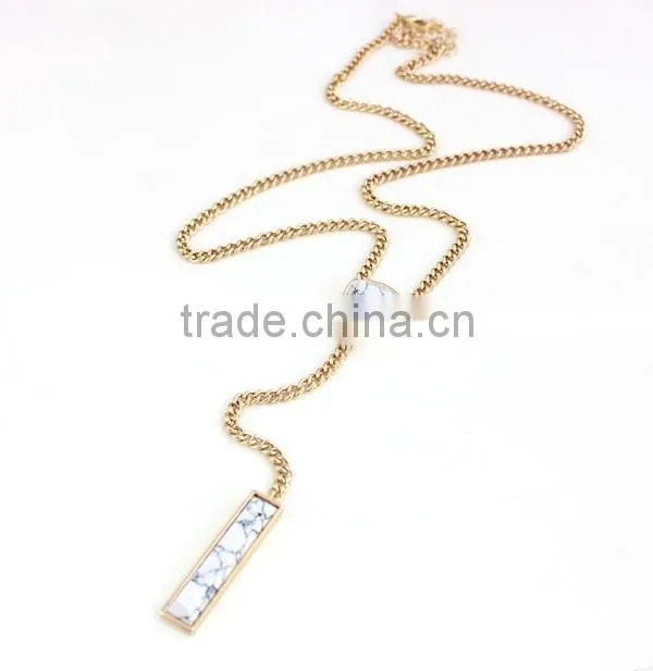 New Fancy Design Bubble Tassel Chain Neckalces Jewelry Turquoise Kallaite Rectangular Stick Pendant Chain Stereo Necklaces