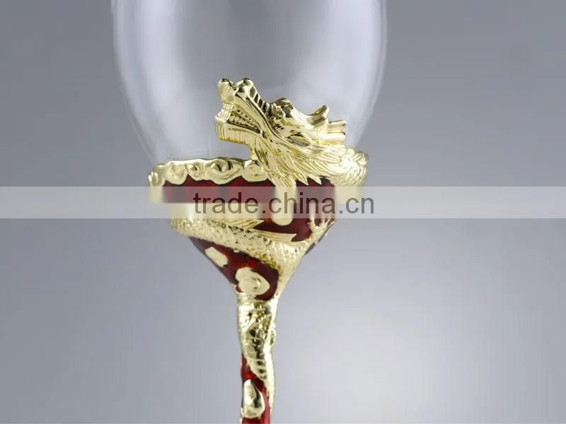 RORO Auspice dragon and phoenix enamel crystal glass red wine glass