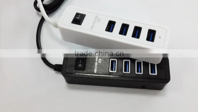 Hot products usb3.0 4 por hub, 4 port usb 3.0 hub from usb hub suppliers with a switch of Black and white plastic