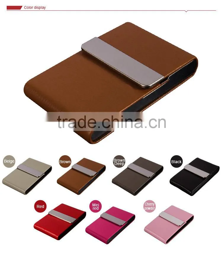Office Unisex Magnetic llid leather bussiness name card box holder name card case organizer black and brown