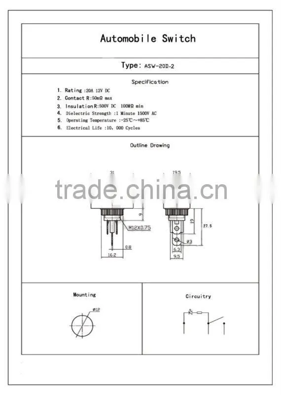 NEW style ASW-20D-2 Car Rocker switch From FILN wholesale