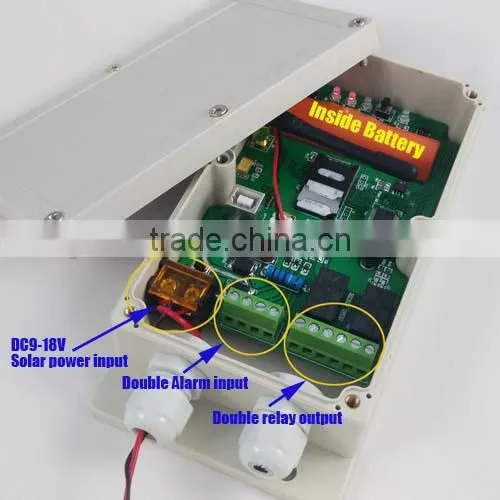 GSM controller with two alarm input and two relay output solar power working
