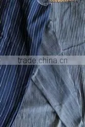 INDIGO DYED COTTON AND NATURAL BROWN COTTON HAND BAG WITH LEATHER SHOULDER-STRAP FROM THAILAND
