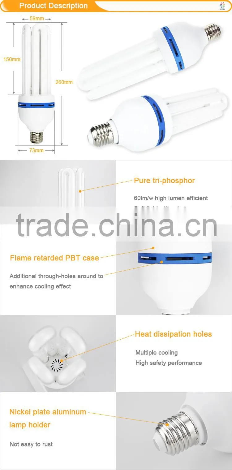 High lumen 4u cfl tri-phosphor tube 45w energy saving light bulbs 6400k lamp