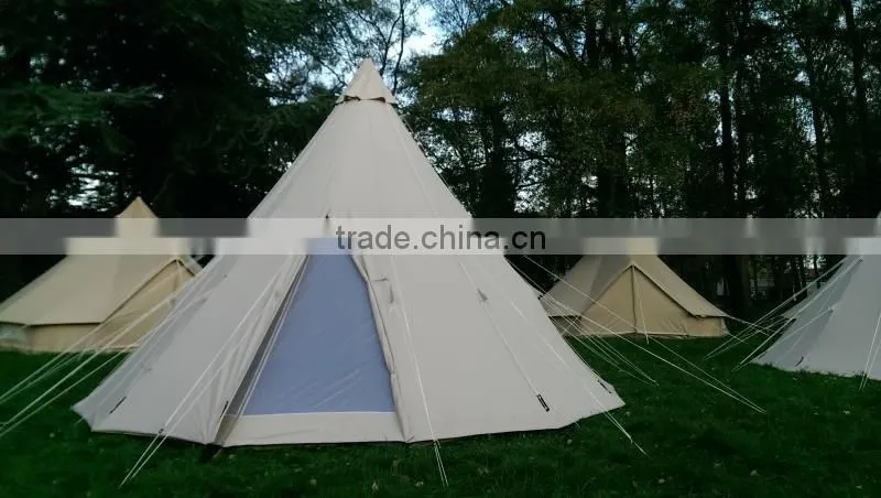 5m Canvas Camping Teepee Tent Waterproof Family Glamping Tent