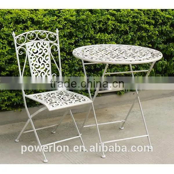 POWERLON Vintage folding table antique white wrought iron antirust outdoor table
