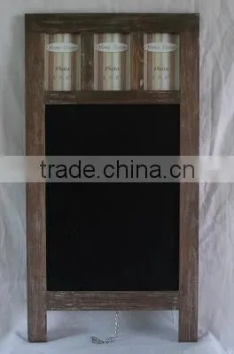 antique hanging wooden wall chalkboard with photo frame & resin decor